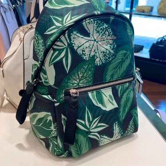 S Kate Spade Chelsea Green Fern Foliage Medium Backpack KH414 NWT $299 Retail main image 10